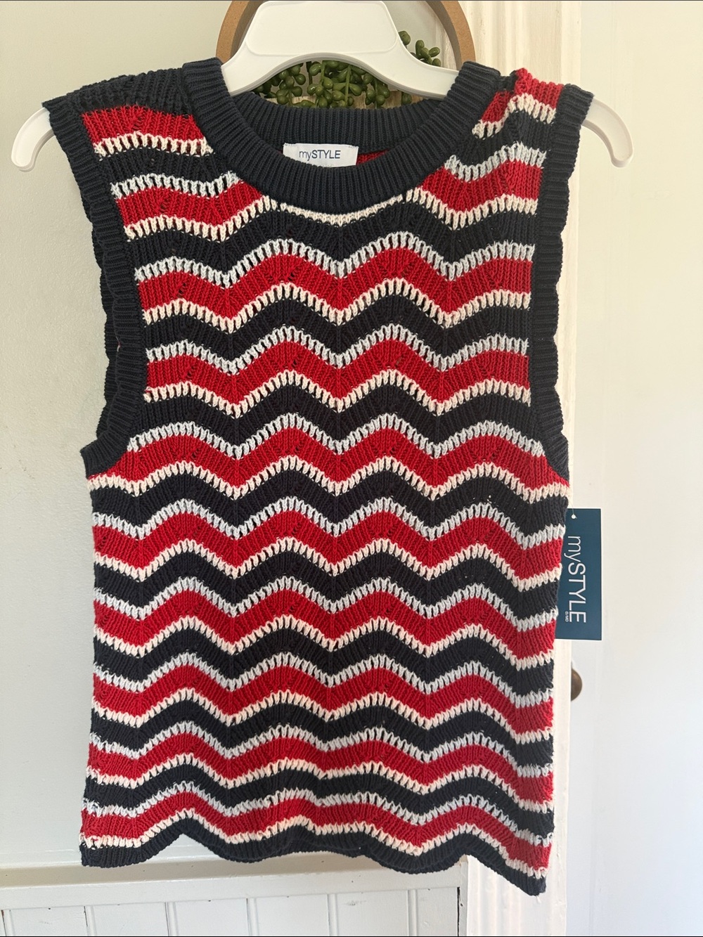 mySTYLE Girls' Red, Black & White Chevron Knit Tank Dress